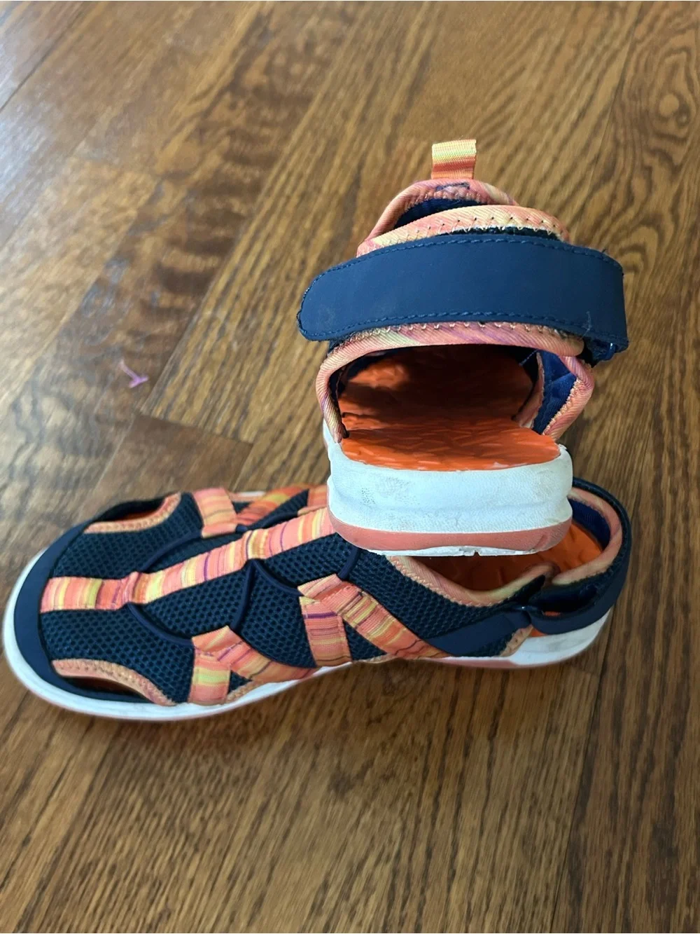 Lands’ End Closed Toe Sport Sandals Orange Water Hiking Shoes Youth 3